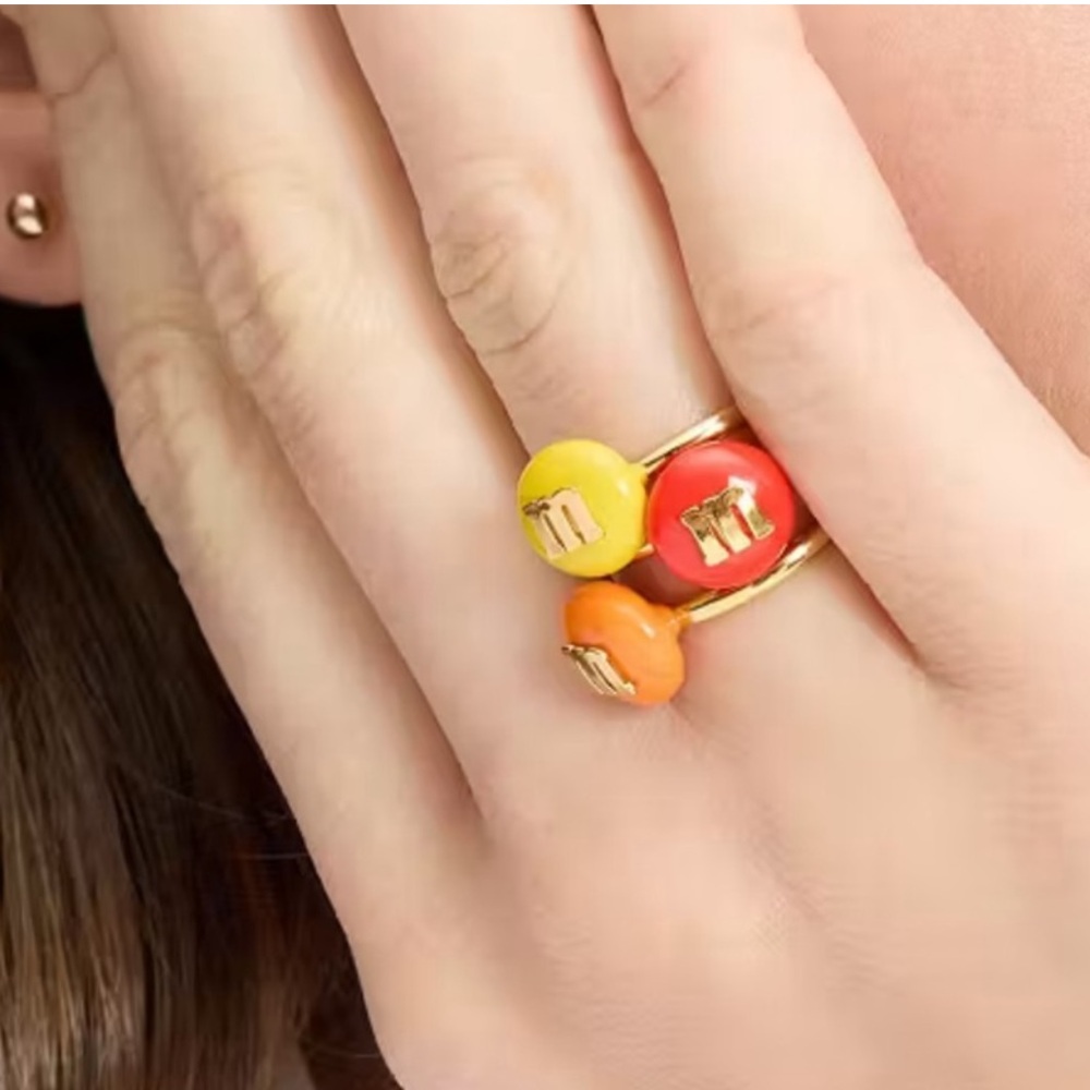 kate spade Gold Rings with Yellow, Red and Orange Enamel Buttons - Picture 2 of 7